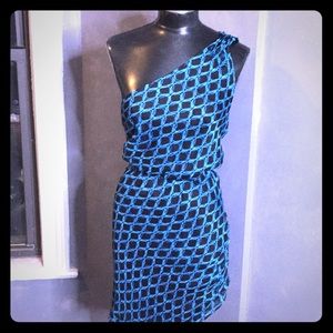 Single shoulder blue & SILK black dress